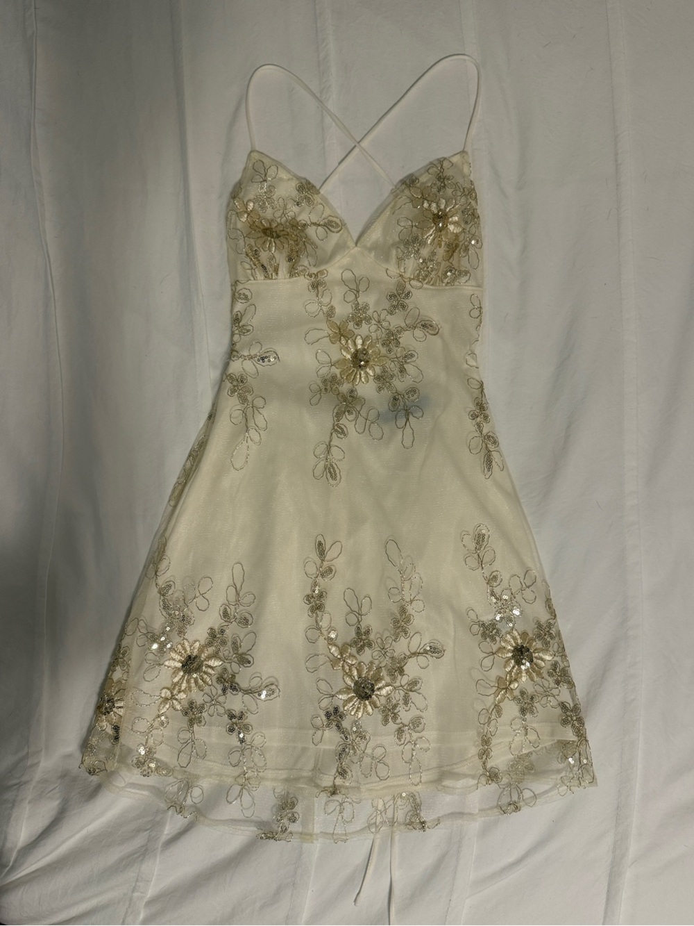 Lucy In The Sky Embroidered Ivory Floral Homecoming Dress